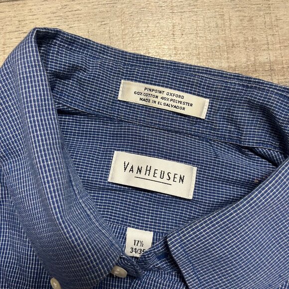 Van Heusen Pinpoint Oxford Check Print Front Button Long Sleeve Shirt Size 34/35 - Picture 5 of 6